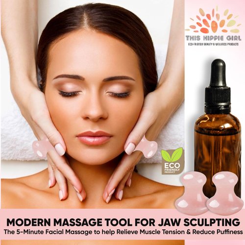 Boho Aromatic This Hippie Girl Gua Sha Mushroom Set, Jaw Sculpting Tools, Rose Quartz Facial Toning and Yoga Sculpt Massage Tool, 2 Gua Sha Mushrooms for Skin and Facial Treatment, Facecare Tools