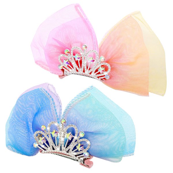 WLLHYF Diamond Crown Hair Pin Bow Gradient Metal Side Barrette Princess Headband Mini Birthday Styling Headdress Accessories for Girls Kids