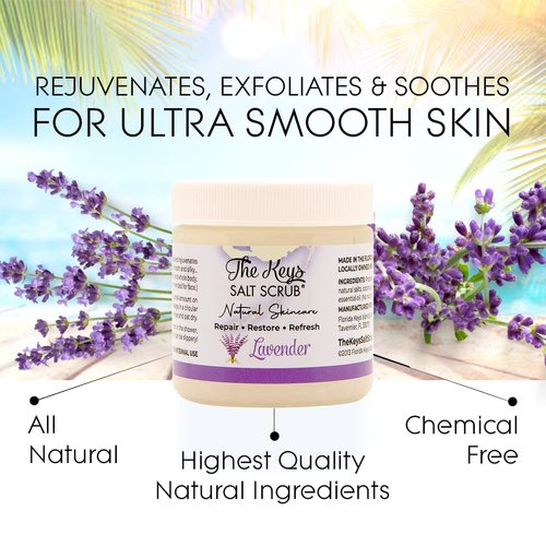 The Keys Salt Scrub Premium Exfoliating Sea Salt Body Skin Scrubs - Made with Pure Florida Sea Salt (Lavender, Travel Size 3 Pack 3.4 oz)