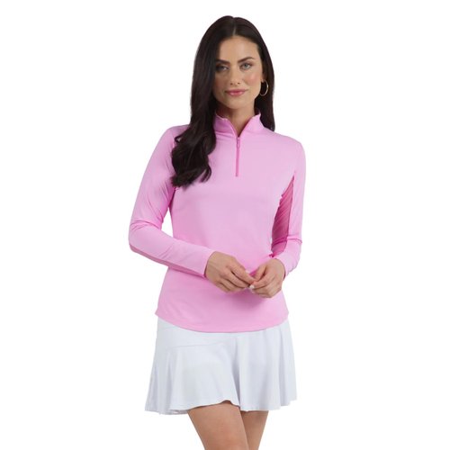 IBKUL Athleisure Wear Sun Protective UPF 50+ Icefil Cooling Tech Long Sleeve Mock Neck Top with Under Arm Mesh 80000 Candy Pink Solid XS