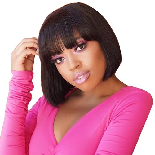 Grace Length Short Bob Wigs with Bangs Human Hair 10 Inch Straight Wig with Bangs 100% Brazilian Remy Human Hair Glueless Wig with Bang 150% Density Machine Made Wigs For Women Natural Black