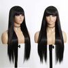 EVLYNN Black Wigs With Bangs Straight for Fashion Women 26 Inch Ombre Color Wig Heat Resistant Synthetic Fiber Hair Long Glueless Wig For Women