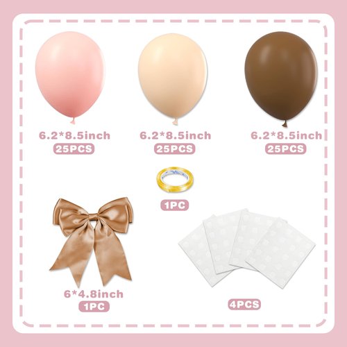 BANBALLON 82 PCS Party Balloons Kit Latex 10 inch Brown Pink Khaki Cream Balloons for Girl Party Wedding Gender Reveal Decorations Baby Shower Bear Party Supplies (Style 8)