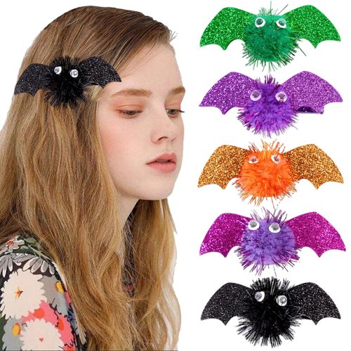 5 Pieces Halloween Bat Hair Clips Bat Wings Glitter Ghost Women Cute Cartoon Multicolor Hairpins Dress Up Party Hair Accessories