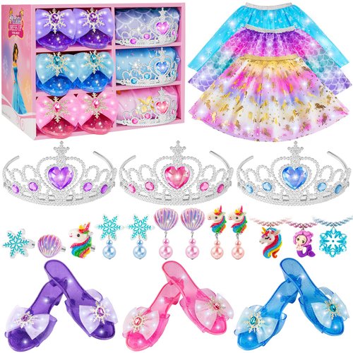 Princess Dress Up for Girls, Dress Up Clothes for Girls with Princess Shoes, Toddler Girls Jewelry Boutique, Pretend Play Gifts for Little Girls Aged 3-6 Years Old