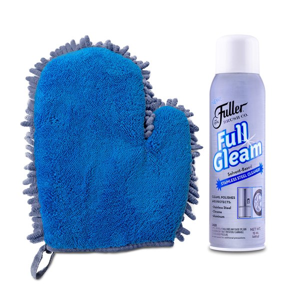 Fuller Brush Stainless Steel Easy Clean & Polish Kit with 2-in-1 Microfiber Mitt + Full Gleam Stainless Steel Cleaner for Appliances & Fixtures in Home & Business