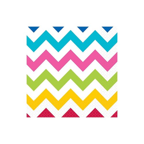Party Perfect Disposable Chevron Print Beverage Napkins Tableware, Multicolored, Paper, 5" x 5", Pack of 16