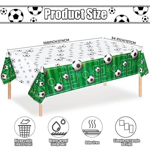 Irenare 2 Pcs Soccer Birthday Party Decorations 5 x 3 ft Happy Birthday Soccer Banner Backdrop 108 x 54 in Soccer Table Cloth Plastic Soccer Theme Table Cover for Soccer Birthday Party Supplies