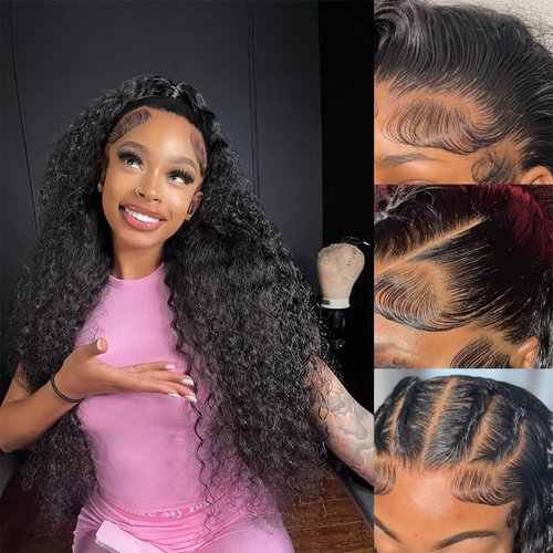 ONETIDE Deep Wave 13x6 Lace Front Wigs Human Hair 24 Inch Pre Plucked Brazilian Virgin Hair Deep Culry Human Hair Wigs with Baby Hair 180% Density Glueless Wigs Human Hair Natural Color 24 Inch