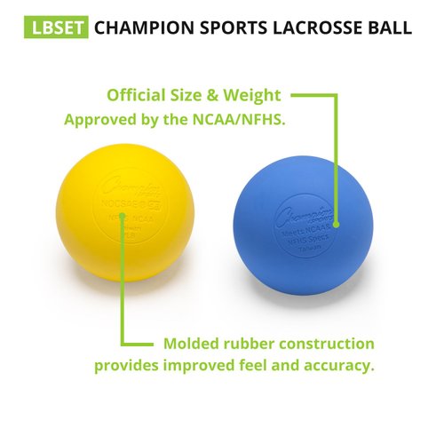 Champion Sports LBSET Colored Lacrosse Balls - NCAA, NFHS and SEI Certified - Assorted, 6 Pack