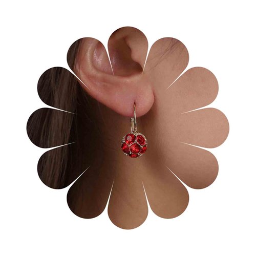 Sttiafay Vintage Ruby Dangle Earrings Red Crystal Ball Earrings Red Ruby Stud Earrings Gold Round Leverback Earring Jewelry for Women