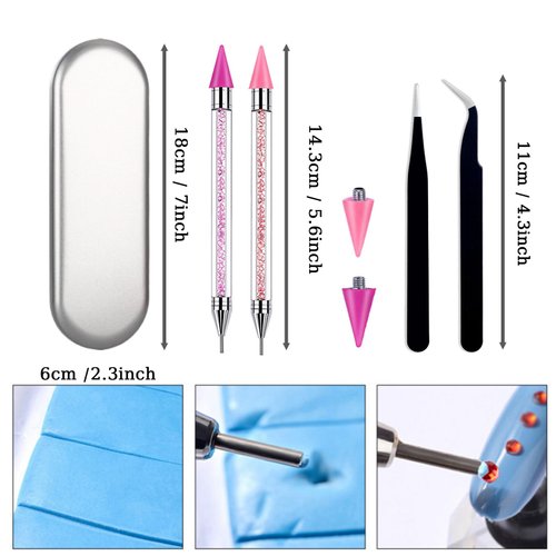 Rhinestone Picker Tool,Rhinestone Tools,2 Piece Rhinestone Picker,Jewel Picker Tool for Rhineston,Wax Pen,Rhinestone Pickup Tool,Rhinestones Pen for Nail Art(Black and White)