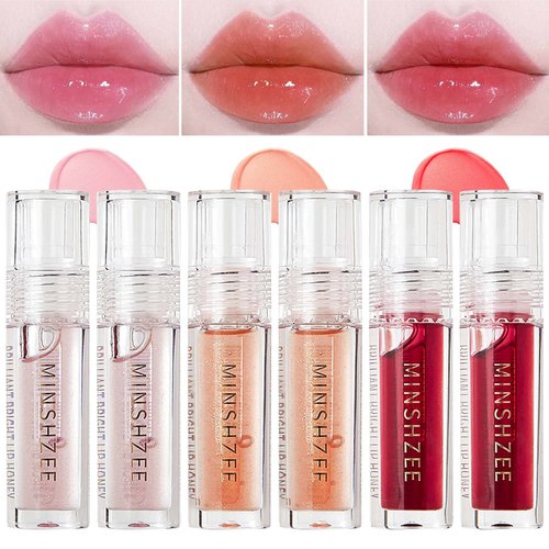 WENJLYJ 6 PCS Clear Lip Glow Oil,Long Lasting Hydrating Plumping Tinted Lip Gloss Jelly Glitter Lip Balm Lip Care for Dry Lips,Mini Cute Lip Oil Sets for Women