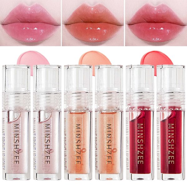 WENJLYJ 6 PCS Clear Lip Glow Oil,Long Lasting Hydrating Plumping Tinted Lip Gloss Jelly Glitter Lip Balm Lip Care for Dry Lips,Mini Cute Lip Oil Sets for Women