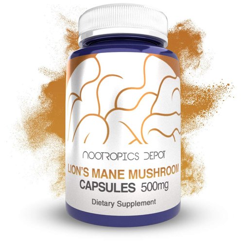 Nootropics Depot Lions Mane Mushroom Capsules | 500mg | 60 Count | Hericium erinaceus | Whole Fruiting Body Mushroom Extract | Brain Health Supplement | Neuroprotective + Boosts Mood