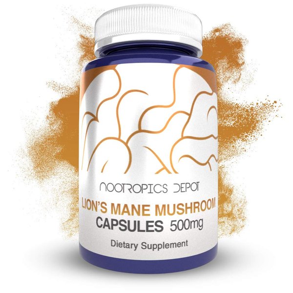 Nootropics Depot Lions Mane Mushroom Capsules | 500mg | 60 Count | Hericium erinaceus | Whole Fruiting Body Mushroom Extract | Brain Health Supplement | Neuroprotective + Boosts Mood