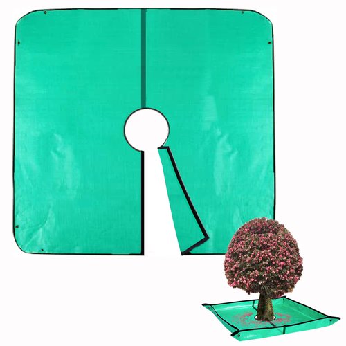 Landscape Pruning Tarp, 78.7“X78.7” Landscape Tarp for Trimming with 12 inch Hole, Pruning Trees Waterproof Tarp, with Corner Buckles, can Stand Up Fasten Around Trees and Shrubs