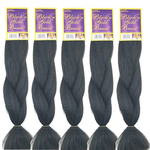 BNG Classic Braiding Hair 25 Inch 100% Kanekalon Jumbo Synthetic Bulk Braiding Hair Extensions for Goddess, Box Braids, Twists, Faux Locs, Crochet Braids 5 Pack (Color #1B)