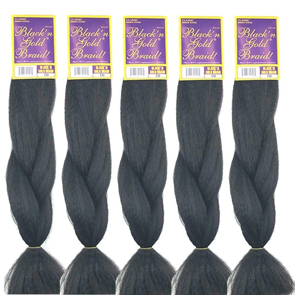 BNG Classic Braiding Hair 25 Inch 100% Kanekalon Jumbo Synthetic Bulk Braiding Hair Extensions for Goddess, Box Braids, Twists, Faux Locs, Crochet Braids 5 Pack (Color #1B)
