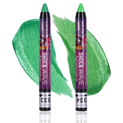 MEICOLY 2Pcs Green Eyeshadow Stick,Metallic Shimmer Crayon Green Eye Shadow Christmas Eye Makeup,Christmas Stocking Stuffers Gift,Waterproof&Long Lasting Shiny Bright Rotating Glitter Eyeshadow Sticks
