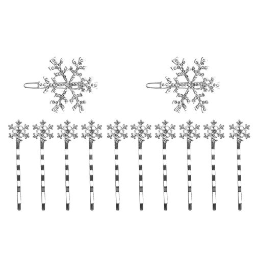 Beaupretty 12pcs Christmas Hair clips, Alloy Snowflake Bobby Pins Crystal Rhinestone Winter Hair Barrettes Accessories for Women Girls
