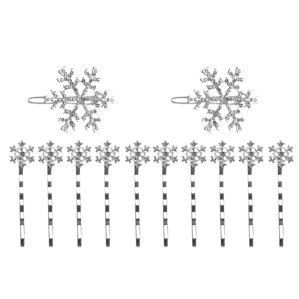Beaupretty 12pcs Christmas Hair clips, Alloy Snowflake Bobby Pins Crystal Rhinestone Winter Hair Barrettes Accessories for Women Girls