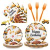 100 Pcs Construction Birthday Party Supplies - Construction Themed Plates and Napkins Forks Set, Disposable Dump Truck Tableware for Boys Kids Birthday Party Decorations Favors, Serve 25 Guests