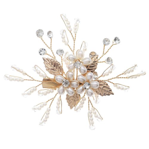 Pearl Wedding Hair Clip for Brides Hair Piece Flower Bridal Headpiece Rhinestone Wedding Hair Pin Leaf Hair Accessories for Bridesmaid Flower Girl Women and Girls