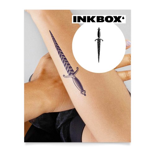 Inkbox Temporary Tattoos, Semi-Permanent Tattoo, One Premium Easy Long Lasting, Water-Resistant Temp Tattoo with For Now Ink - Lasts 1-2 Weeks, Braided Dagger, 7 x 2 in