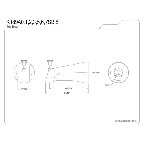 Kingston Brass K189A2 Designer Trimscape Showerscape Zinc Tub Spout with Diverter for KB3632 Series, Polished Brass