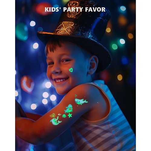 Gibaniza Stockings Stuffers for Boys Girls,Glow Shark Temporary Tattoos,10 Sheets Luminous Tattoo Stickers for Kids’ Sea Themed Parties | Ocean Decor & Shark Birthday Favors