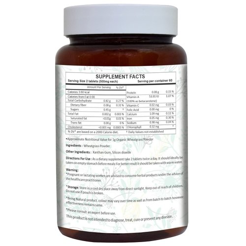 AYURFOREST Wheatgrass Tablets Herbal Supplements 120 Count 500 mg