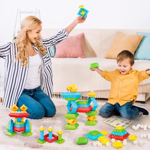 KAWELA Stacking Building Blocks for Toddlers 1-3 STEM Building Sets Kids Montessori Toys Preschool Learning Educational Building Toys for 3-12 Year Old Kids Boys Girls