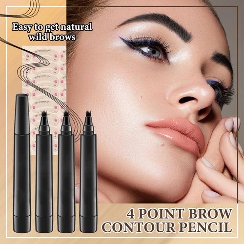 3Pcs Eyebrow Tattoo Pen,Waterproof 4 Point Eyebrow Makeup Pencil,Microblading Eye Brow Pencils for Women,Lasting Smudge-proof Highly Pigmented Brow Pen with 24Pcs Eyebrow Stencils(Black)