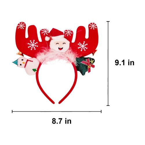 JUTTIRA Christmas Reindeer Antlers Headbands Deer Ears Hair Band Xmas Fawn Horn Headwear, Red Green White Moose Antlers Hair Hoop Elk Deer Horn Antlers Doe Ears Head Bopper