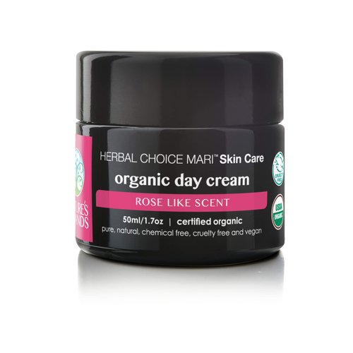 Nature's Brands Organic Day Cream (Rose Like Scent) by Herbal Choice Mari; 1.7 Fl Oz Glass Jar; Moisturizer For All Skin Types