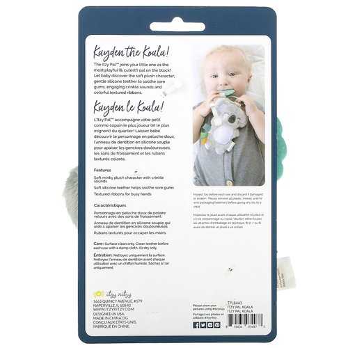 Itzy Ritzy Infant Toy & Teether - Itzy Pal Baby Teething Toy Includes Lovey, Crinkle Sound, Textured Ribbons & Silicone Teether Toy for Newborn (Koala)
