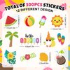 JarThenaAMCS 300Pcs Summer Foam Stickers Hello Summer Gnome Tropical Beach Watermelon Hawaii Decals Mixed Bulk Cartoon Self-Adhesive Decorative for DIY Art Craft Scrapbook Journal Party Supplies