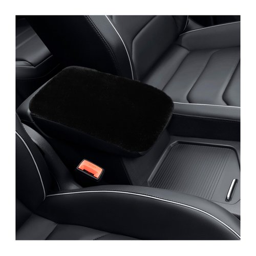 Augeny Fluffy Car Armrest Cover, Soft Short Plush Auto Center Console Cover Pad Warm in Winter, Furry Armrest Seat Box Protector, Universal Vehicle Decor Accessories for Women Men (Black)