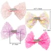 PRETTYLIFE Shiny Sequins Hair Bows for Girls, 4 Pieces Pink Style Glitter Mesh Alligator Hair Clips Accessories 4.7" for Kids Teens (Style-1)