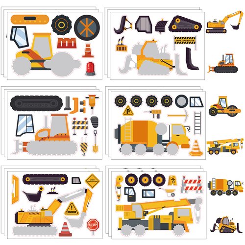 24 Sheets Construction Make a Face Sticker Sheets for Kids Todders Activities, Make Your Own Stickers for Kids Birthday Party Favor Supplies Craft