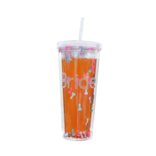 EdirbMy Plastic Bride Glitter Tumbler, 24oz Confetti Tumbler Cup with Lid and Straw,Bridal Shower Bride To Be Gift,Bachelorette Party Cups,Engagement Party and Wedding Gifts