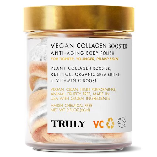 Truly Beauty Vegan Collagen Anti-Aging Body Polish with Retinol, Vitamin C and Shea Butter - Whipped Body Butter for Women, Moisturizing Body Cream for Brighter, Smoother and Firmer Skin - 2 Fl. Oz