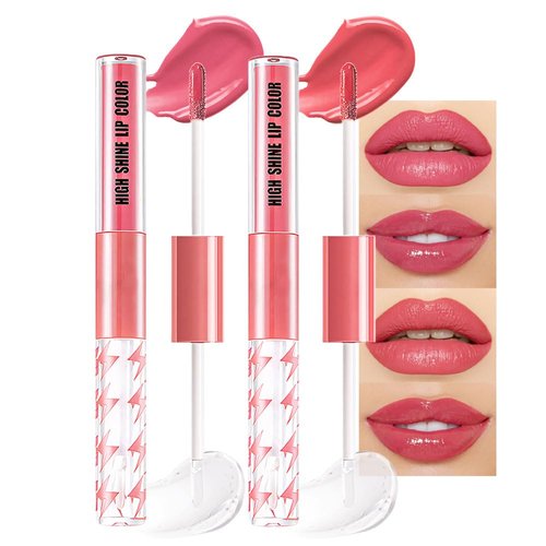 2Pcs Nude Dark Light Pink Liquid Lipstick with Clear Lip Gloss Set Makeup,Fat Oil Lip Gloss High Impact Lipstick Makeup,Long Lasting Waterproof Lip Gloss Pack Gift Kit Lip Gloss for Women