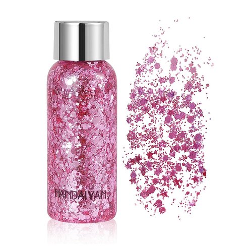 Mermaid Sequins Body Glitter Gel for Face,Shimmer Liquid Eyeshadow Holographic Glitter Body Gel Festival Glitter Cosmetic Face Skin Hair Nails Makeup Long Lasting Sparkling (Body Glitter#1-Pink)