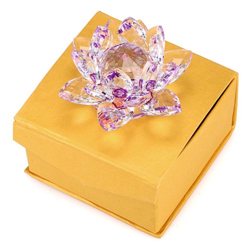 OwnMy Sparkle Crystal Lotus Flower Hue Reflection Feng Shui Home Decor with Gift Box (4 Inch/ 100MM Purple)