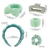 AUDTOPE 7Pcs Spa Headband and Wristband Set, Face Wash Headband Makeup Skincare Headband Wrist Bands Thick Puffy Sponge Bubble Headband Wrist Scrunchies Claw Clips for Washing Face, Green