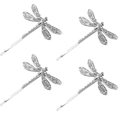 LALAFINA 4Pcs Vintage Dragonfly Hair Clips Dragonfly Bobby Pins Side Clip Wedding Hair Clips Vintage Bobby Pins for Women Wedding, Ancient Silver