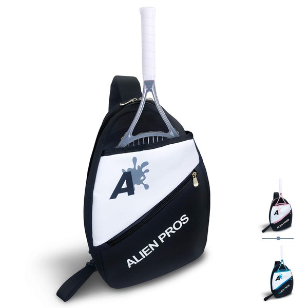 ALIEN PROS Lightweight Tennis Sling Backpack for your racket and other essentials - Pack quickly and lightly for tennis and in life - Tennis Racket Bag Sling Bag for men and women, Black