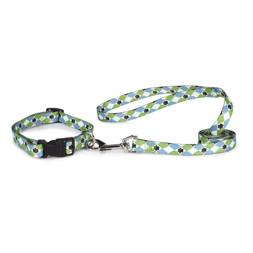 Casual Canine Nylon Pooch Patterns Dog Collar, Fits Necks 10" to 16", Blue Argyle